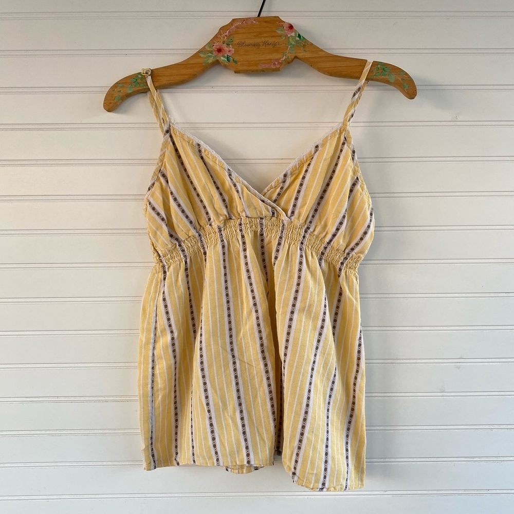 Roxy Yellow Striped Babydoll Tank Top Blouse Size M